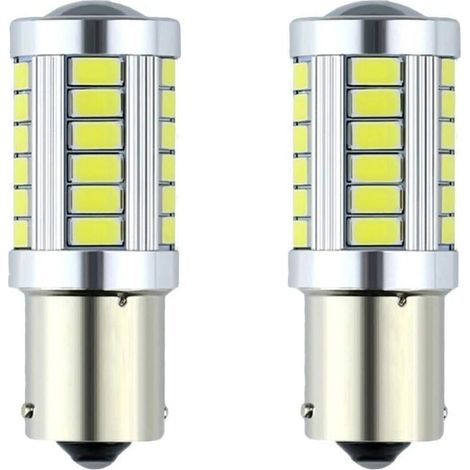 Lot de10 ampoules LED 1156 BA15s P21W 33SMD 5730 pour feux arrière de voiture R5w (blanc, 1156)