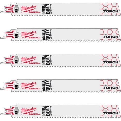 Milwaukee SAWZALL TORCH Heavy Duty Demoltion Recip Blades 230mm - Pack of 5 (1/2)