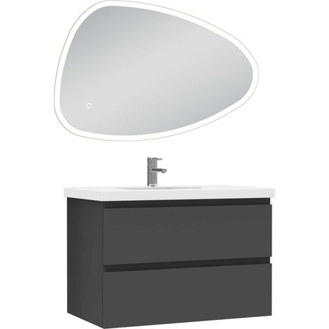 Ocean ensemble meubles Salle de Bain 80cm vasque + miroir 3 couleurs lumineux Anthracite