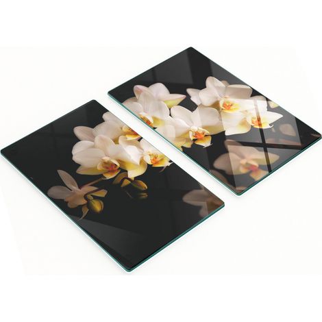Juego de dos tablas de cocina decorativas de cristal con forma de orquídea, 2 x 30 x 52 cm. (1/5)