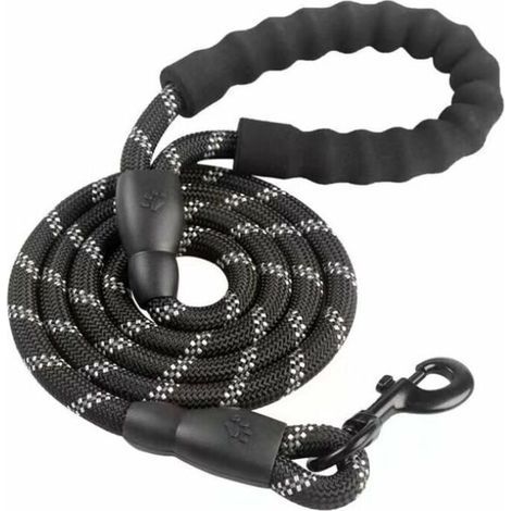Laisse Chien, Laisse Corde pour Chien avec Poignée Rembourrée Douce, Fils Très Réfléchissants, Sacs à Déchets et Distributeur pour Chien, 1,5 m Corde Laisse pour tous les chiens de taille, Noir (1/4)
