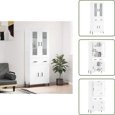 The Living Store Buffet haut Blanc 69,5x34x180 cm Bois d'ingénierie - Buffet Design Moderne - Meuble Rangement Cuisine - Armoire Blanche - Buffet Haut - Mobilier Salon