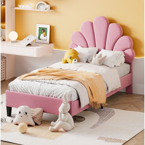 MEUBLIV Letto 90x200 cm rosa con testiera floreale, rete a doghe, senza materasso (1/5)