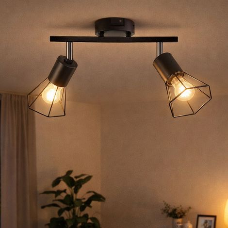 Deckenleuchte Wohnzimmerlampe Schlafzimmerleuchte Metall schwarz Geflecht, 2x E14 Fassung, Länge 25 cm, Wohnzimmer Schlafzimmer