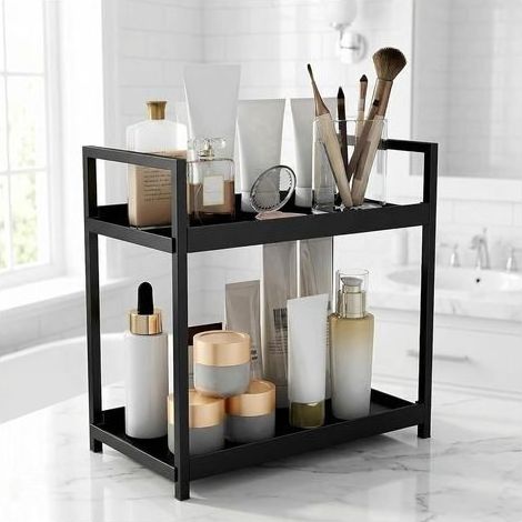 1 - Organisateur Maquillage - Étagère Salle de Bain - Rangement 2 Niveaux Acier et PP - Pour Cosmétiques et Épices - Noir - 30x17x30 cm (1/5)