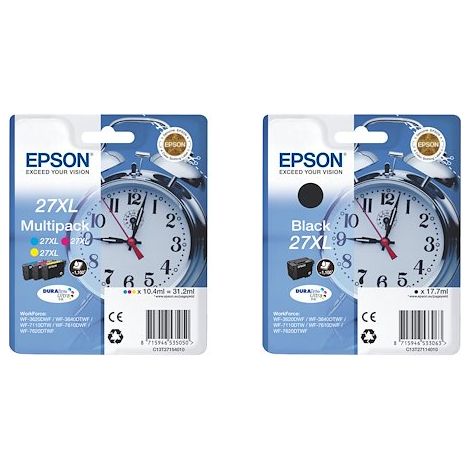 Epson 27XL Pack de 4 cartouches 1 noir et 3 couleurs pour imprimante jet d'encre