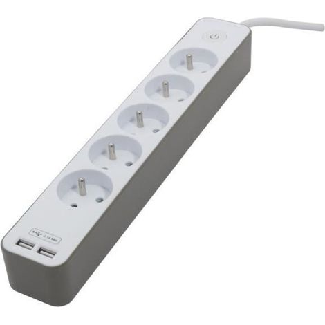 Enchufe múltiple CHACON 5 tomas 16 A con 2 puertos USB y cable de 1,5 m HO5VV-F 3x1,5 mm2 blanco y marrón