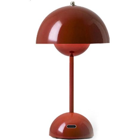 Lampe de table champignon style nordique, lampe macaron rechargeable, style vintage, tactile, à intensité variable, 3 couleurs LED, décoration chambre, bureau, lampe de chevet. Couleur : rouge.