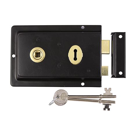 TIMCO Rim Sash Lock Fluted Black - 156 x 106mm