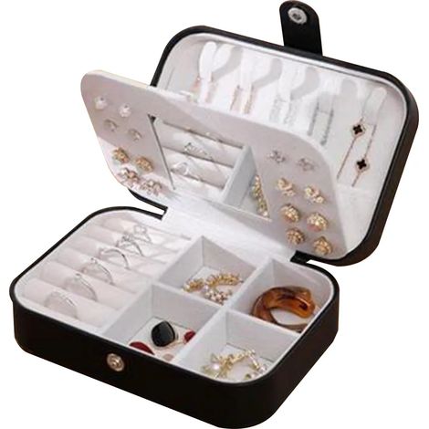 Petite boîte à bijoux pour femme, boîte à bijoux de voyage avec miroir, écrin pour bagues, boucles d'oreilles et colliers