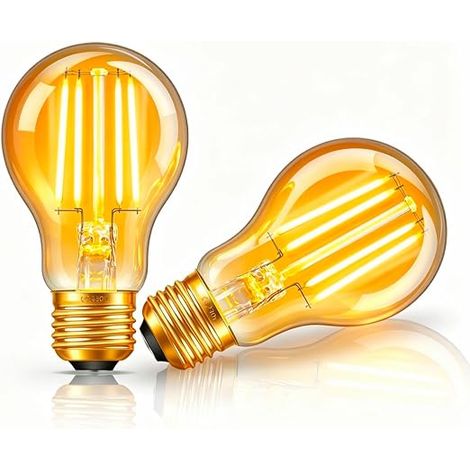 Ampoule LED E27 à Vis Vintage, ampoules Filament A60 6W Blanc Chaud 2200K, 550 Lumens, Non Gradable (1/5)