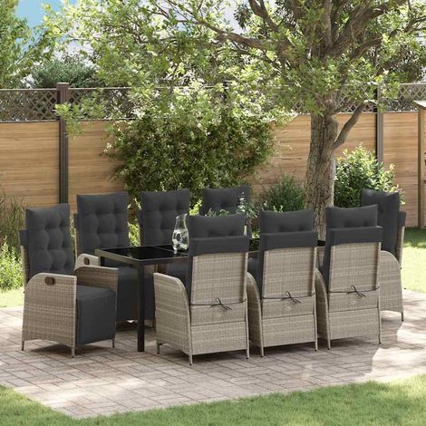 Teenpull – Garten Essgruppe 9 Stk. Hellgrau Poly-Rattan (1/5)