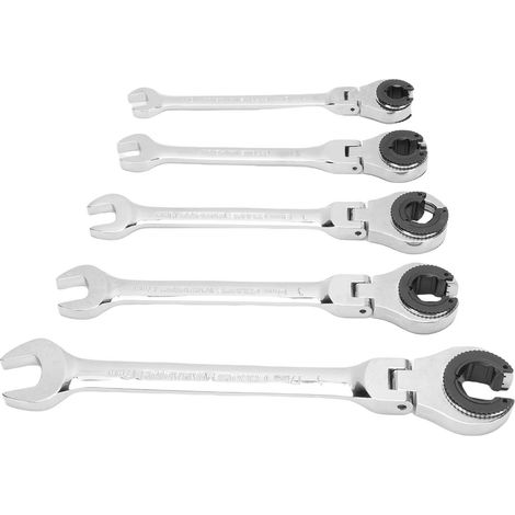 clé à cliquetLot de 5 clés doubles à tête flexible et mécanisme à cliquet pour lignes de frein et climatisation (10mm, 11mm, 13mm, 14mm, 17mm) – Pour mécaniciens et professionnels de l'HVAC (1/5)