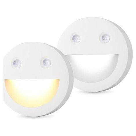 Veilleuse LED avec détecteur de mouvement, lot de 2, pour escaliers ou couloirs, 2700K et 5000K, éclairage anti-éblouissement, fonctionne sur piles (1/5)