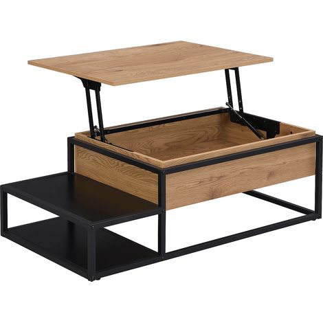 Tavolino con ripiano sollevabile MDF e Metallo Naturale e Nero - LUTESA (1/5)