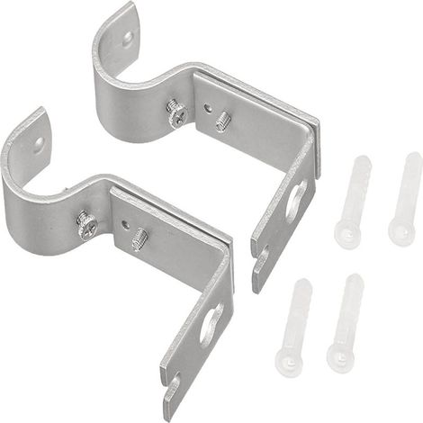 Crochets muraux réglables robustes pour tringles à rideaux de 25mm (1 pouce) , paquet de 2 , fixations réglables , nickel argenté. (1/4)