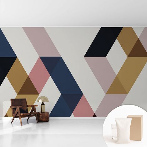Papier peint intissé mural installation rapide du papier peint durable et résistante - Colle incluse gratuite Losanges colorés 416x254 cm (1/5)