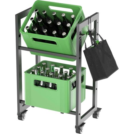 DanDiBo Getränkekistenregal 2 Kisten mit Gitter Haken Rollen Schmal Metall Schwarz 96649 Getränkeregal Kistenregal Getränke Regal Behälter (1/5)