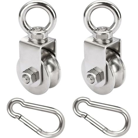 Paquete de 2 poleas de 48 mm con rodamiento de bolas, polea de soporte de 500 kg, cable de acero, polea de acero inoxidable para cables, marco de cable, fitness