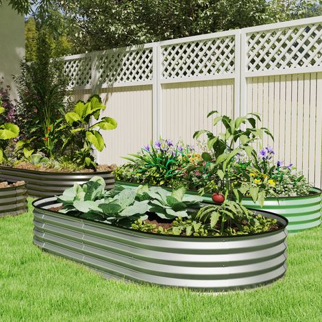 Jardinière Surélevée Galvanisée - Lit Jardin 181x93x30cm Argent - Bordure Caoutchouc