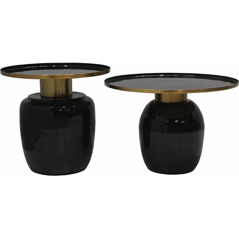 SIBYLLE - Lot de 2 Tables Basses en Acier Emaillé Noir et Doré (1/3)