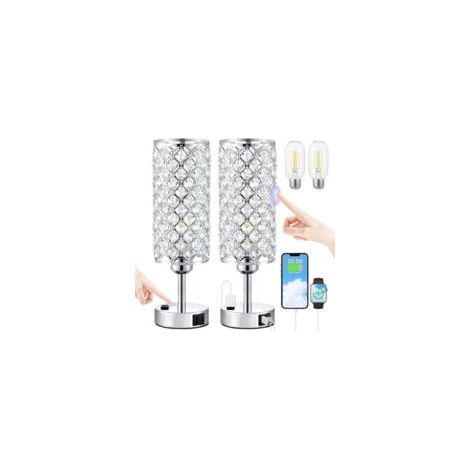Lampadario di cristallo - Due porte USB, pulsanti alla base, tricolore - Adatto per l'illuminazione di camera da letto e soggiorno - Set da 2 - Crezuo