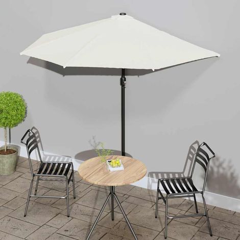 Parasol de balcon demi-lune 270x144 cm – Mât aluminium 38 mm, toile polyester anti-UV sable, système à manivelle (1/5)