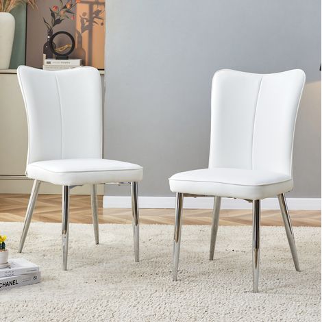 Set de 2 sillas de comedor modernas de PU blanco con patas metálicas color plata 89 cm OKWISH (1/5)