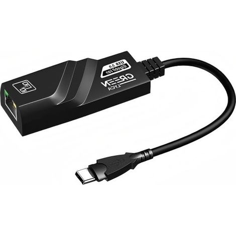Adaptateur Ethernet Type-C GREEN LYCA, 10/100/1000Mbps - Noir (1/2)