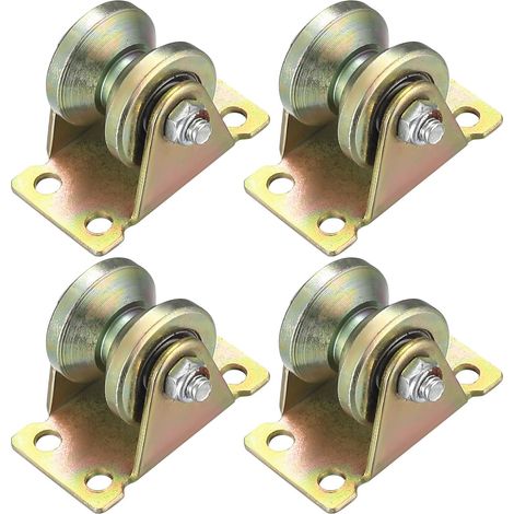 Lot de 4 poulies de levage à gorge – Roulettes à rainure en V – Acier 45# haute résistance – Pour portails coulissants et équipements de fitness