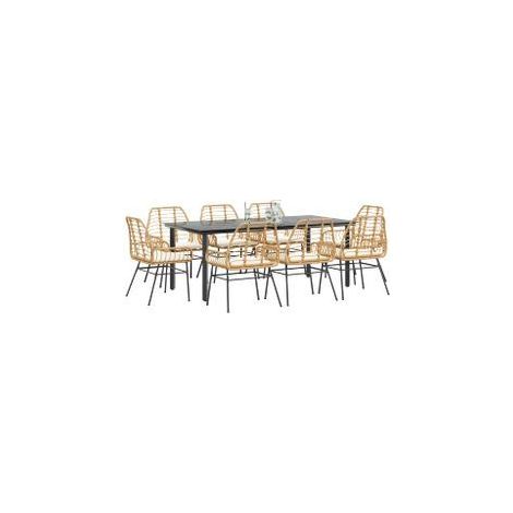 Ensemble à manger jardin coussins 9pcs marron poly rotin verre (1/5)