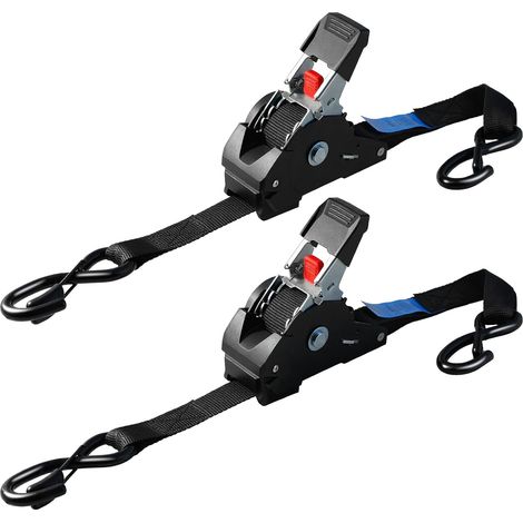 Lot de 2 Sangles à cliquet Automatique, 3m x 25mm, 748 KG de résistance à la Rupture, Sangles d'arrimage rétractables avec Crochets en S, pour camions, remorques, Motos, vélos et Plus Encore (1/5)