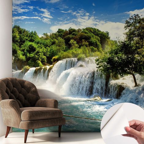 Tapete Selbstklebend - Fototapete mit Motiv - Wandtapete modern - Wanddeko Beeindruckender Wasserfall 250x250 cm (1/5)