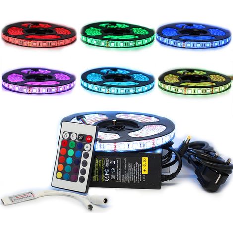 Sysled – Ruban LED RGB 5 mètres – 60 LED/m – Étanche IP65 – Transformateur 220V/12V et contrôleur RF inclus – Éclairage décoratif pour intérieur (1/4)