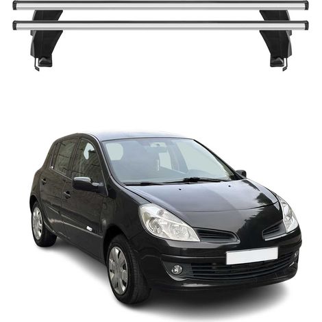 OMAC Barres de toit transversales en aluminium pour Renault Clio III 2005-2012 – Antivol – Rainure en T – Testées City Crash – Charge Max 50 kg Noir (1/4)