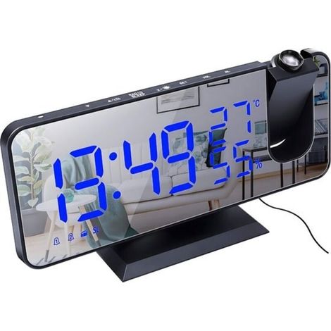 Réveil - Réveil numérique - Radio-réveil - 18,5 cm (L) x 9,5 cm (H) - Connexion USB - Avec projecteur - Noir