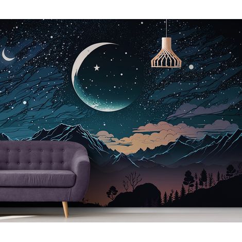 Papier Peint Montagne - Nuit Étoilée - 150 x 250 cm (1/2)