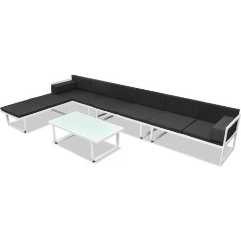 Salon de jardin modulaire 3 canapés métal blanc coussins noir Groove (1/5)