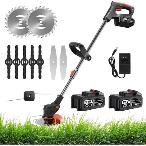 21V Cordless Electric Brush Cutter, Brushless Cordless Trimmer with 2 x 2600mAh Batteries and 3 Types of Blades, Lightweight and Low Noise, Removable Storage, for Garden and Lawn (1/5)