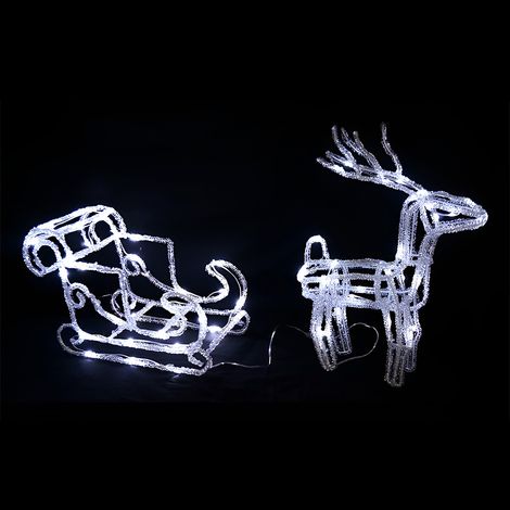 Slitta di babbo natale con Renna Illuminata 64 Luci LED Bianco Freddo Ghiaccio Decorazione Natalizia per Interno e Esterno (1/4)