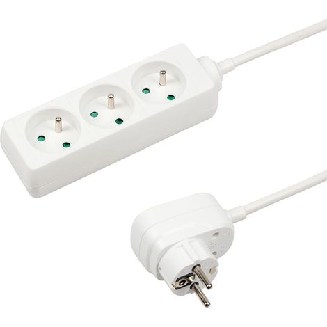 Bloc multiprise, Bloc multiprise 3 Prises - Bloc 3 Prises - 16A - Longueur câble: 1m - avec Interrupteur déporté - Câble HO5VV-F 3G1mm² - Couleur: Blanc -Tension: 230V - Puissance Max: 3680W (1/5)