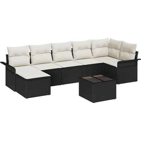Garden Sofa Set with Storage 8 pcs Black Poly Rattan vidaXL