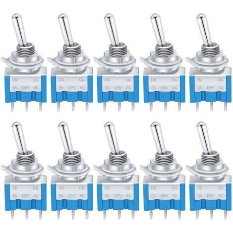 10 Pièces Bleu Mini Interrupteur à Levier ON/OFF 3 bornes 2 Position SPDT Métal interrupteur à bascule AC 125V 6A pour la Voiture Camion Bateau MTS-102 (1/4)