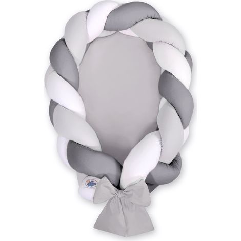 Cocon bébé tressé 2 en 1 - blanc-gris-anthracite