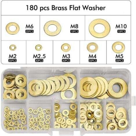 180pcs Rondelle Plate, Joint Rondelle Plate en Laiton Assortiment, M2 M2.5 M3 M4 M5 M6 M8 M10 Rondelle Plate pour L'étanchéité des Vis Bagues D'étanchéité-Livré avec Boîte