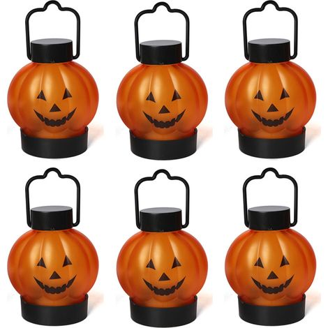 Lanterne Citrouille - Décor Halloween Sans Flamme - Hauteur 7,5 cm - Diamètre 4,6 cm - Alimentation Pile CR2032 - Lot de 6 (1/5)