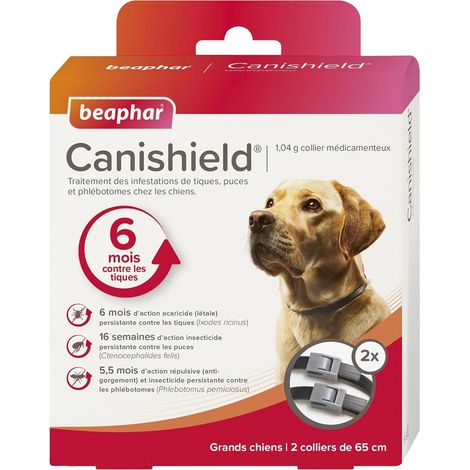 CANISHIELD 1,04 g - Lot de 2 Colliers médicamenteux antiparasitaires pour Grands Chiens - Substance Active : Deltaméthrine - Agit Contre Les tiques, Les puces et Les phlébotomes - 65 cm (1/5)