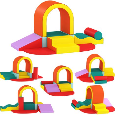 Parcours motricité bébé 10 pièces, module d'éveil en mousse EPE avec housse en similicuir PU, multicolore (1/5)