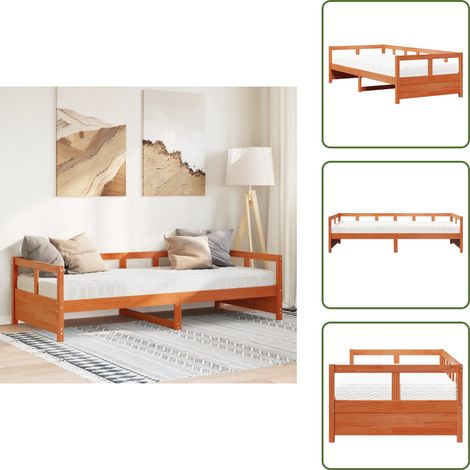 Lit de jour avec matelas cire marron 90x200 cm bois pin massif - Lit De Jour - Lits De Jour - Canapé-lit - Lit D'invité