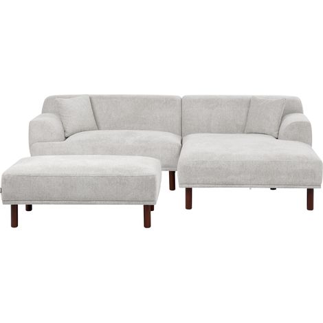 Sofá esquinero 3 plazas de tela izquierdo con otomana estilo minimalista gris claro Holt